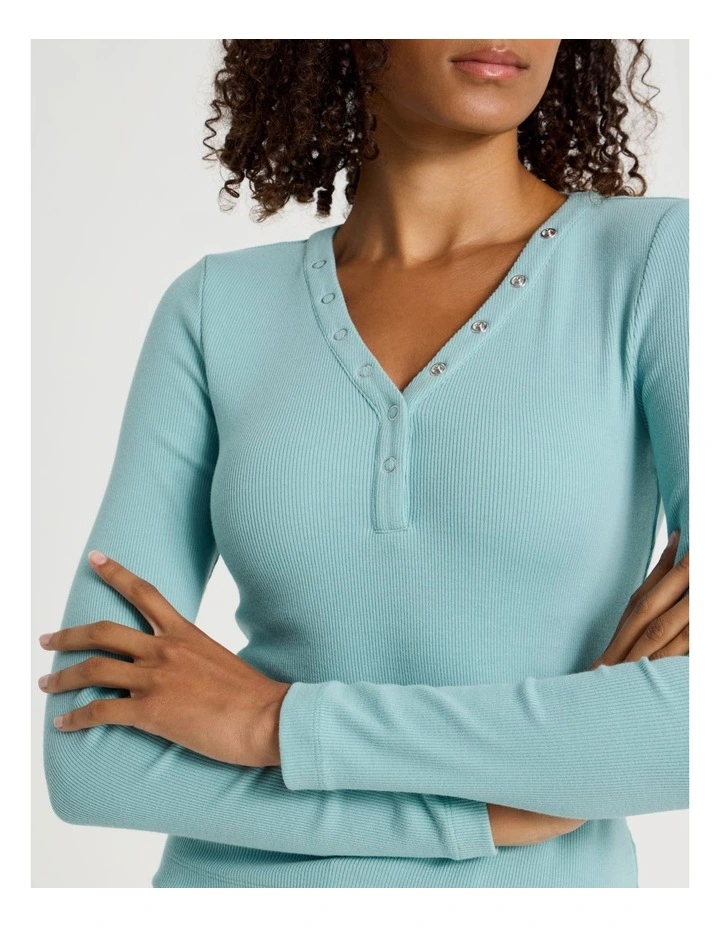 Long Sleeve Henley in Blue image 4