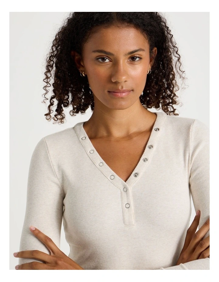 Long Sleeve Henley in Oat Marle image 4