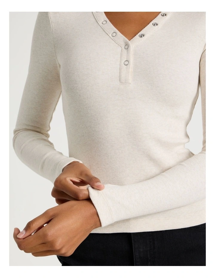 Long Sleeve Henley in Oat Marle image 5