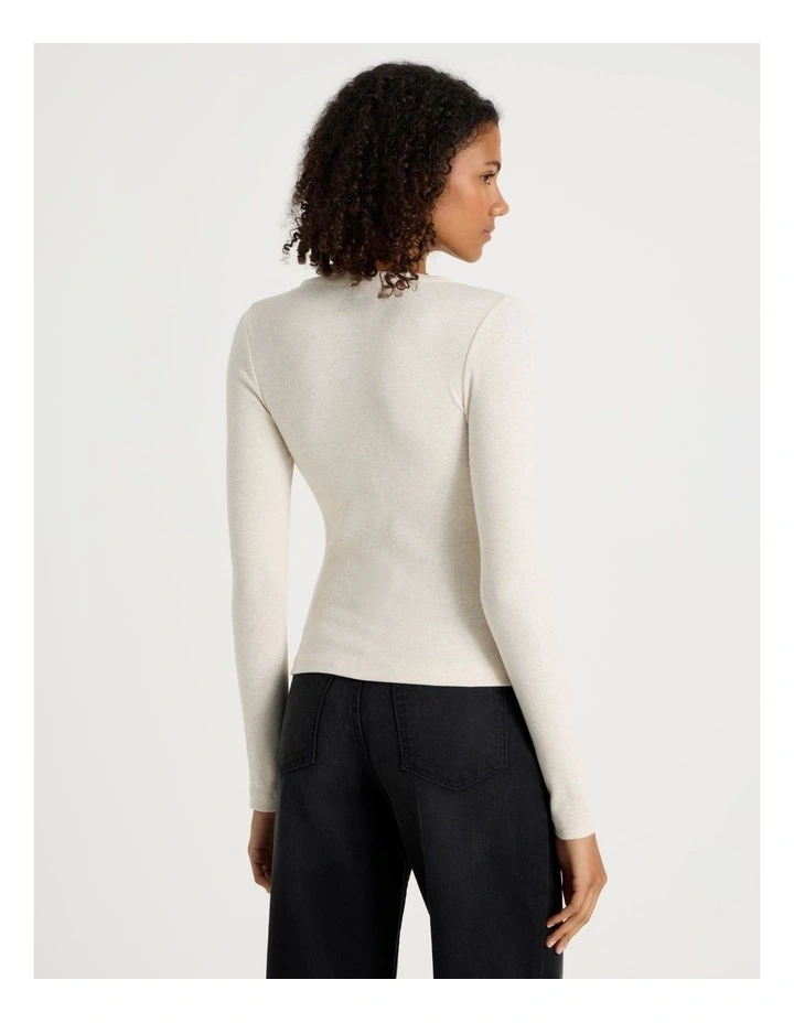 Long Sleeve Henley in Oat Marle image 6