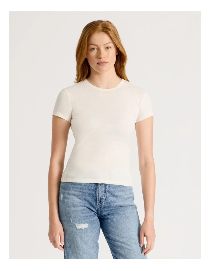 Slub Crew Neck Tee in Off White image 3
