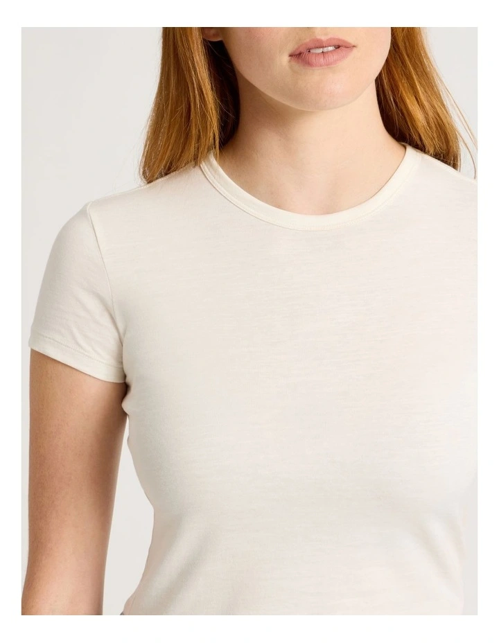 Slub Crew Neck Tee in Off White image 4