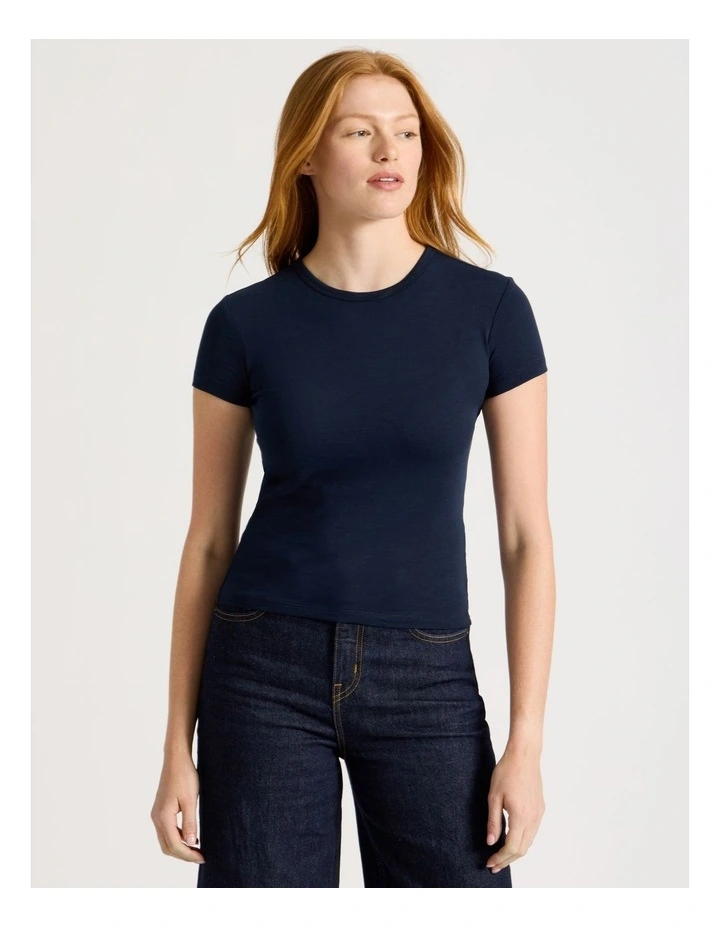 Slub Crew Neck Tee in Navy image 2