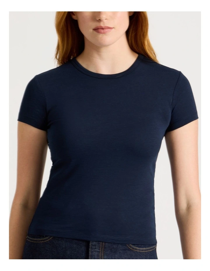 Slub Crew Neck Tee in Navy image 3