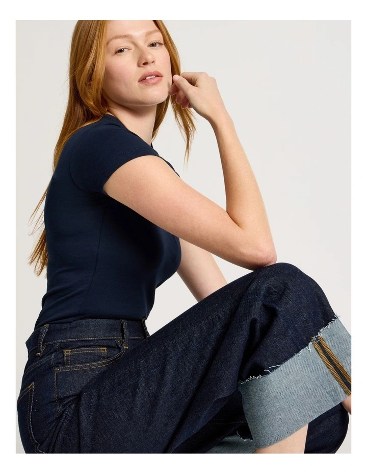 Slub Crew Neck Tee in Navy image 6