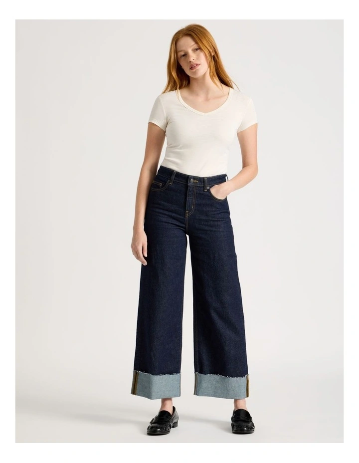 Slub V Neck Tee in Off White image 2