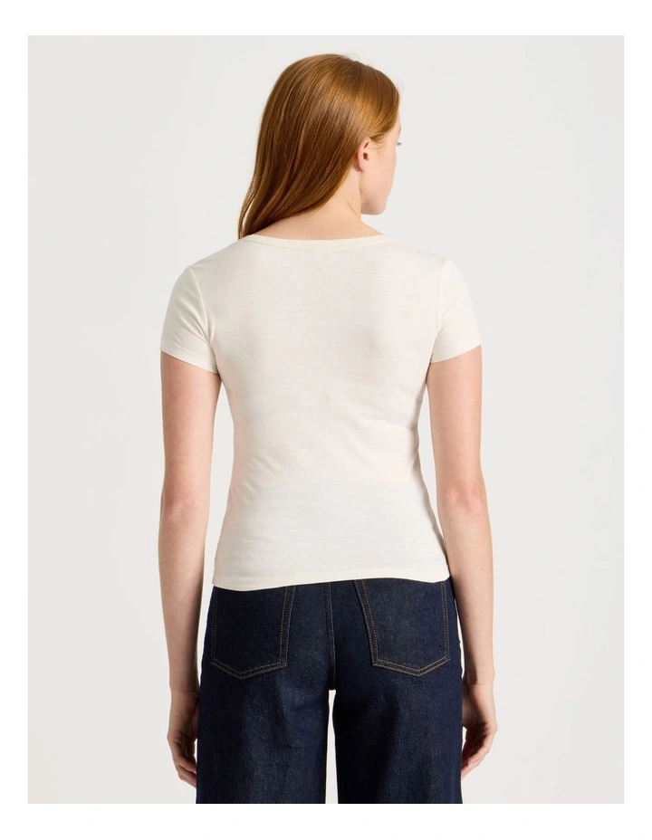 Slub V Neck Tee in Off White image 5