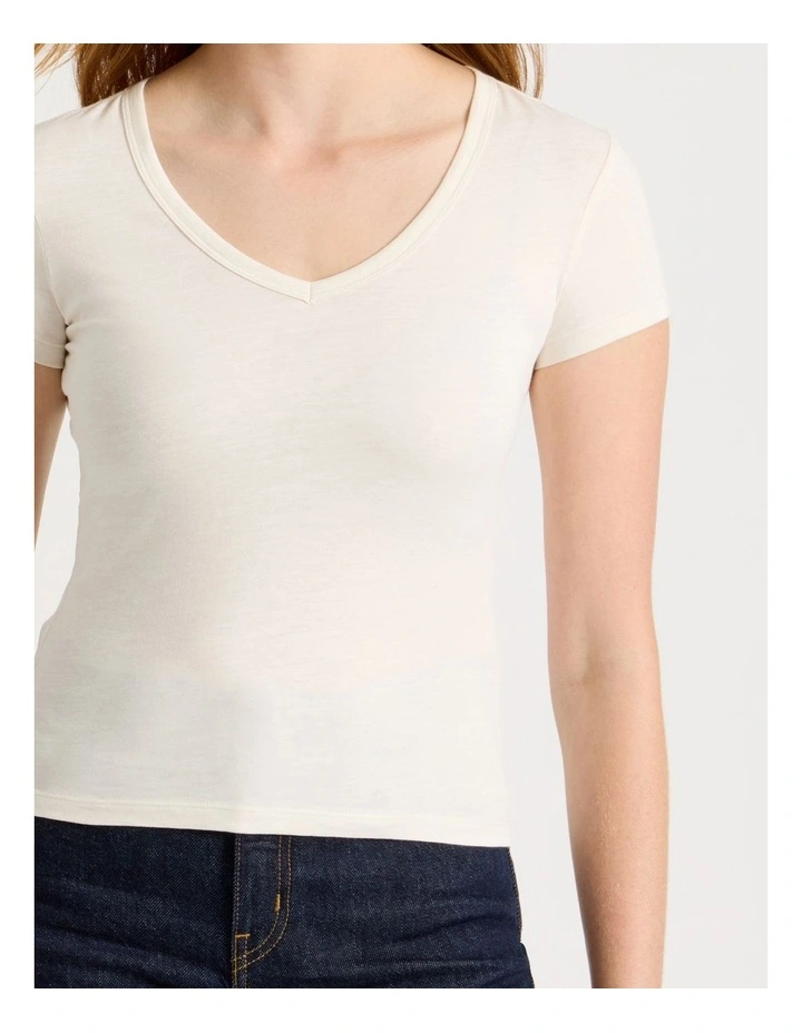 Slub V Neck Tee in Off White image 6