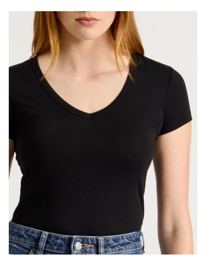 Slub V Neck Tee in Black image 4