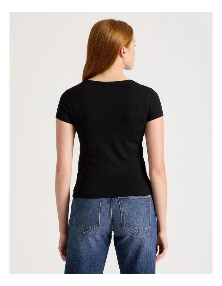 Slub V Neck Tee in Black image 5
