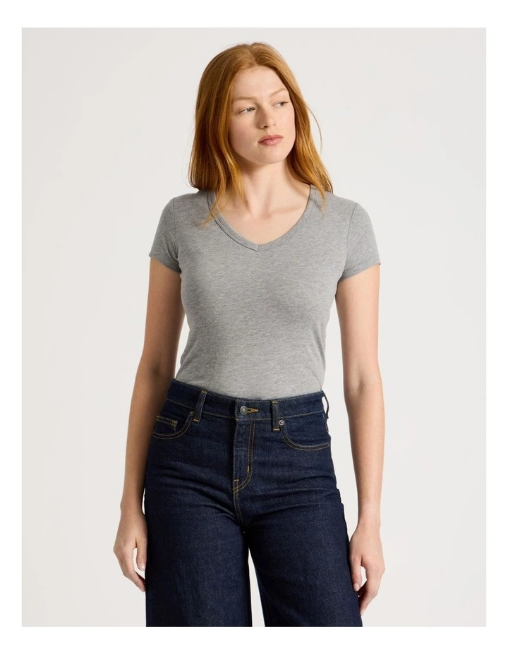 Slub V Neck Tee in Charcoal Marle image 3