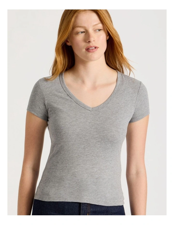 Slub V Neck Tee in Charcoal Marle image 4
