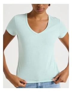 Slub V Neck Tee in Light Blue