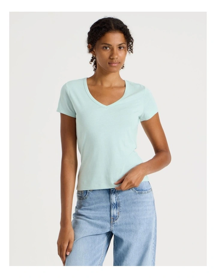 Slub V Neck Tee in Light Blue image 2