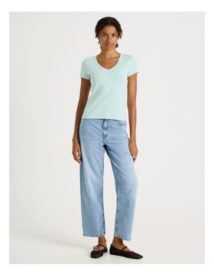 Slub V Neck Tee in Light Blue image 3