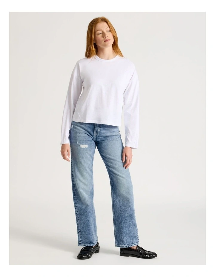 Slub Long Sleeve Boxy Tee in White image 2