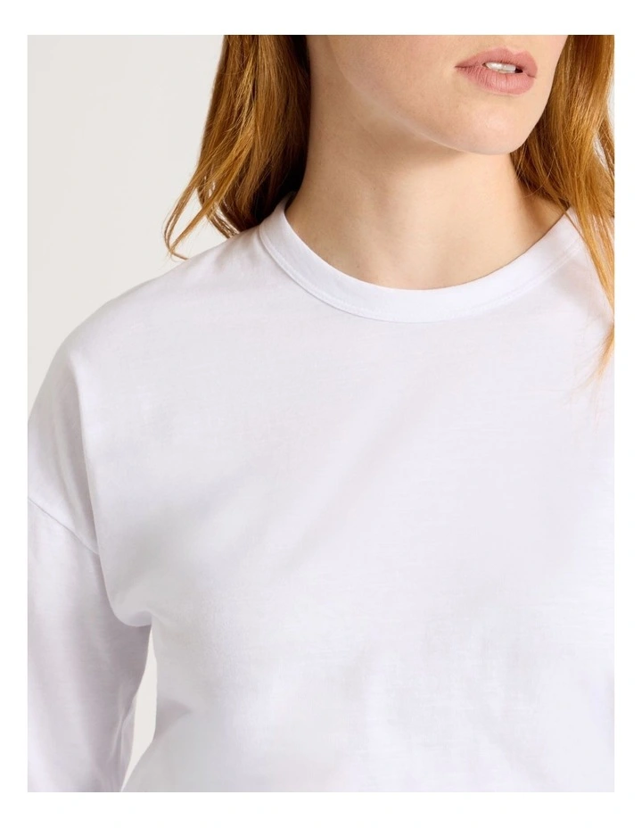 Slub Long Sleeve Boxy Tee in White image 5