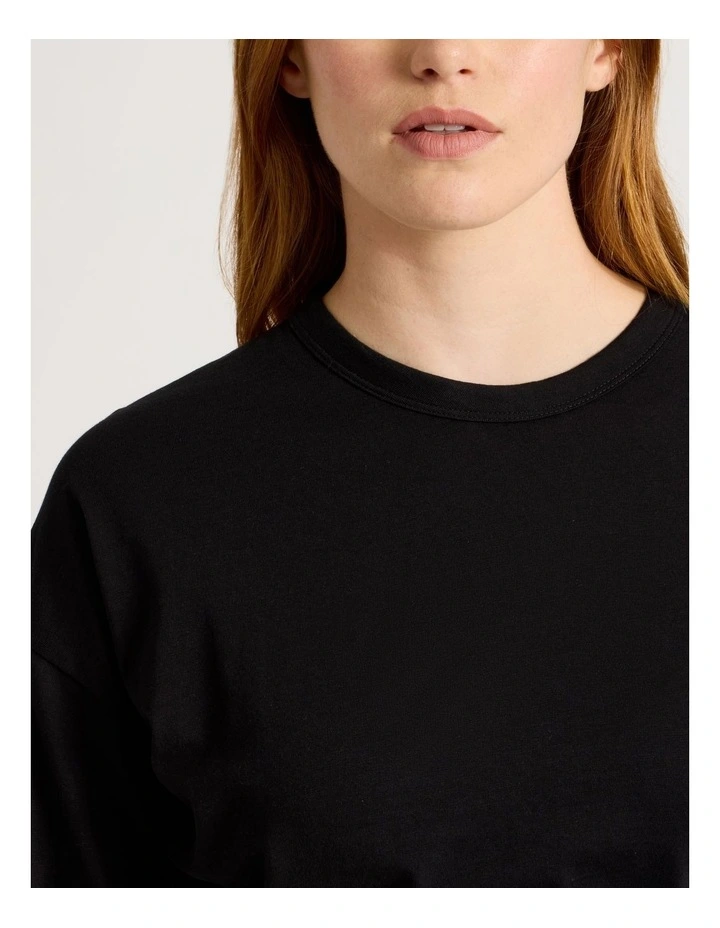 Slub Long Sleeve Boxy Tee in Black image 3