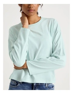 Slub Long Sleeve Boxy Tee in Light Blue
