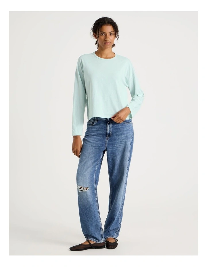 Slub Long Sleeve Boxy Tee in Light Blue image 2