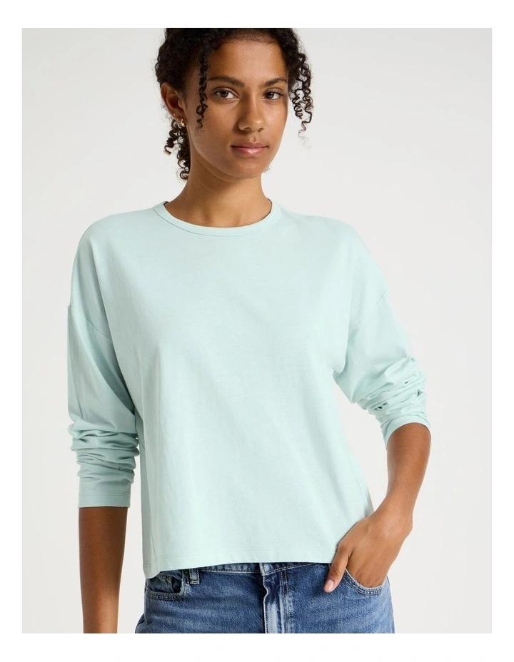 Slub Long Sleeve Boxy Tee in Light Blue image 4