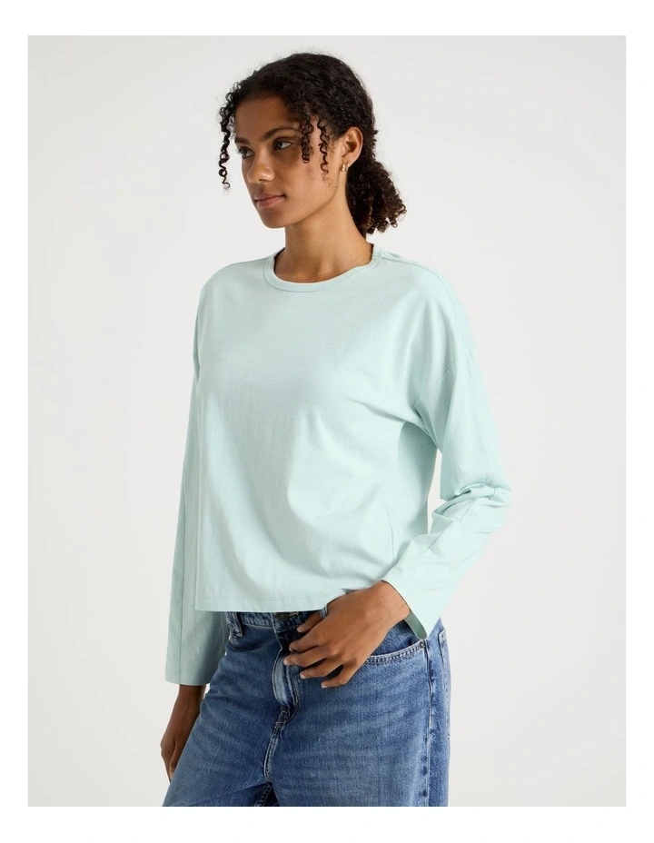 Slub Long Sleeve Boxy Tee in Light Blue image 7