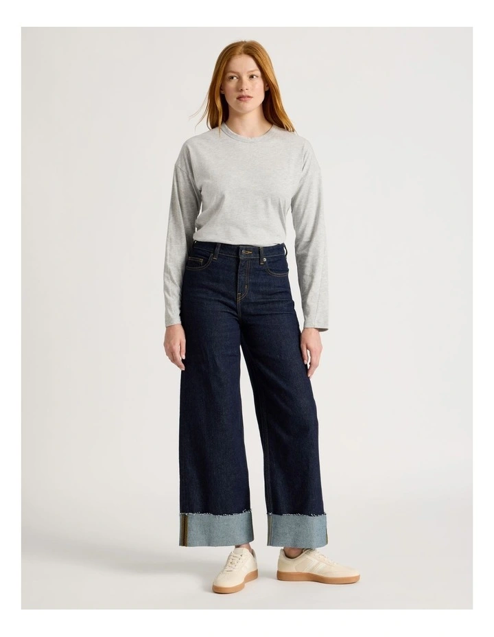 Slub Long Sleeve Boxy Tee in Light Heather Grey image 2