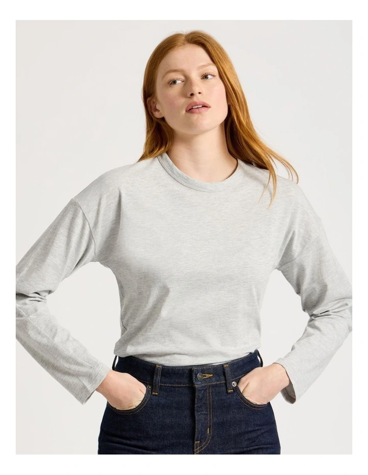 Slub Long Sleeve Boxy Tee in Light Heather Grey image 3