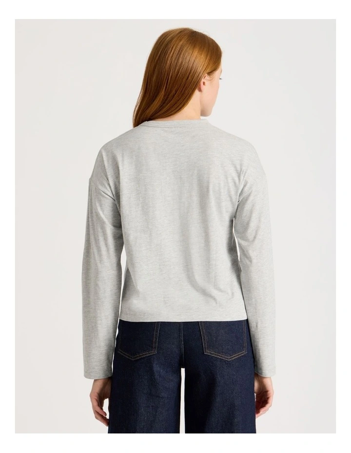 Slub Long Sleeve Boxy Tee in Light Heather Grey image 4