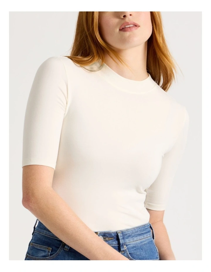 1/2 Sleeve Mock Neck Tee in Off White image 2