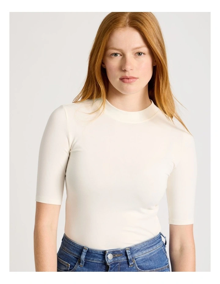 1/2 Sleeve Mock Neck Tee in Off White image 4