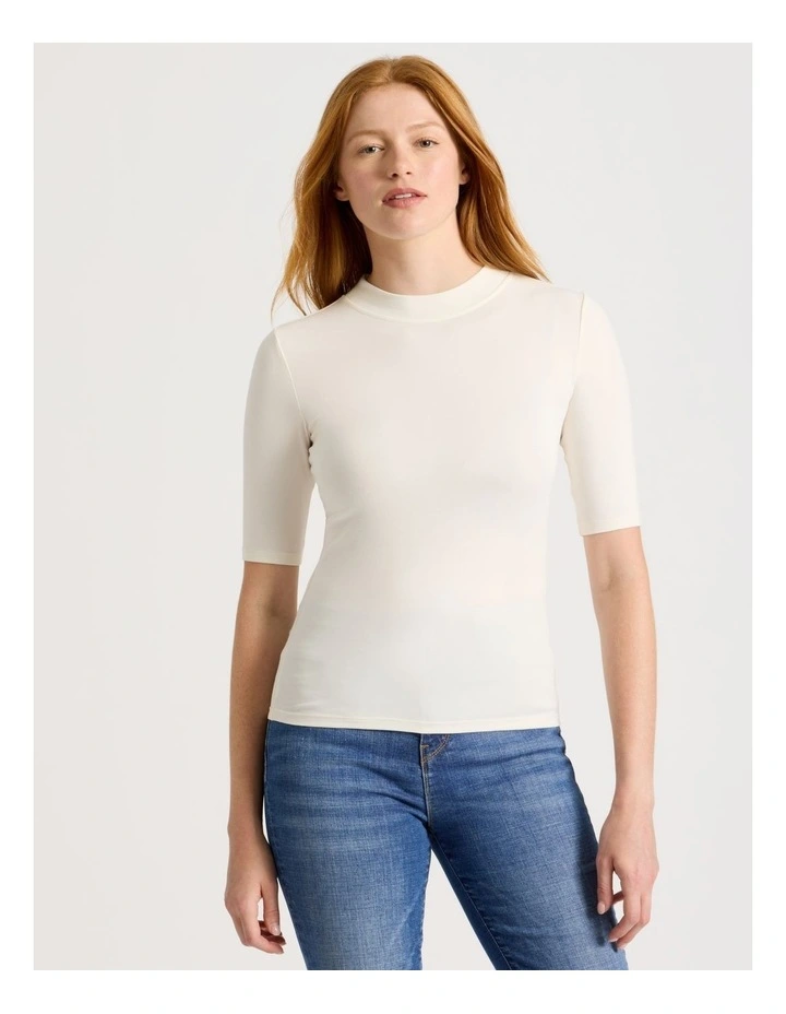 1/2 Sleeve Mock Neck Tee in Off White image 5