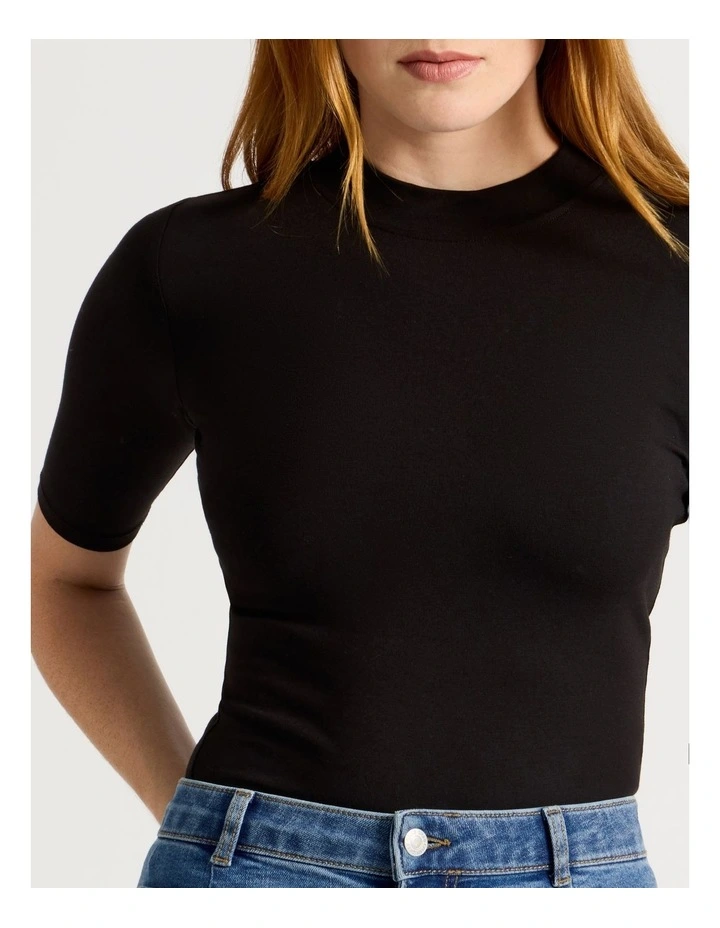 1/2 Sleeve Mock Neck Tee in Black image 3