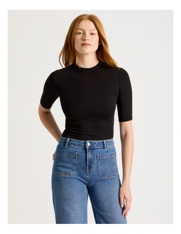 1/2 Sleeve Mock Neck Tee in Black image 4