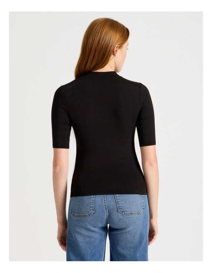 1/2 Sleeve Mock Neck Tee in Black image 5