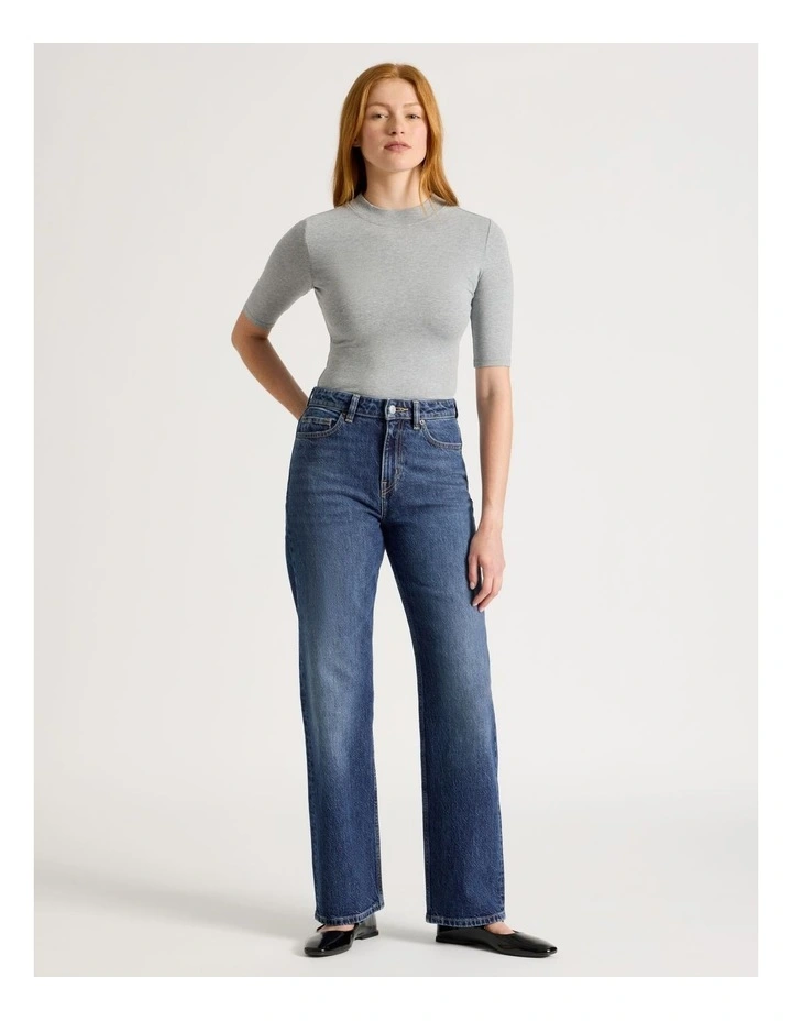 1/2 Sleeve Mock Neck Tee in Charcoal Marle image 2