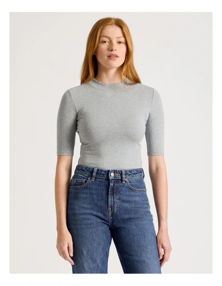 1/2 Sleeve Mock Neck Tee in Charcoal Marle image 3