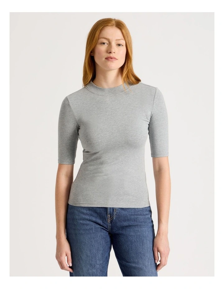 1/2 Sleeve Mock Neck Tee in Charcoal Marle image 4
