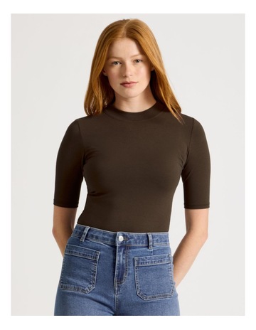 GRAB 1/2 Sleeve Mock Neck Tee in Black | MYER