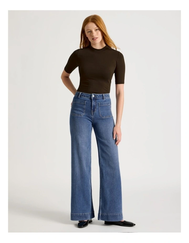 1/2 Sleeve Mock Neck Tee in Brown image 2