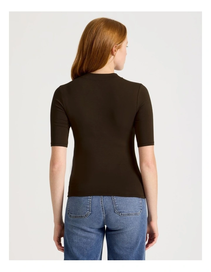 1/2 Sleeve Mock Neck Tee in Brown image 5