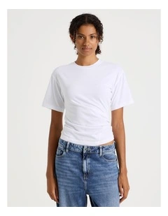 Asymmetrical Gathered Tee in White