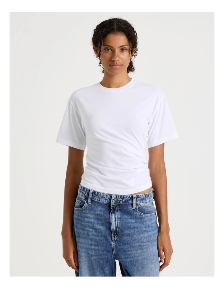 Asymmetrical Gathered Tee in White image 1