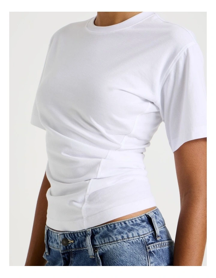 Asymmetrical Gathered Tee in White image 2