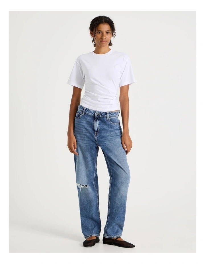 Asymmetrical Gathered Tee in White image 3