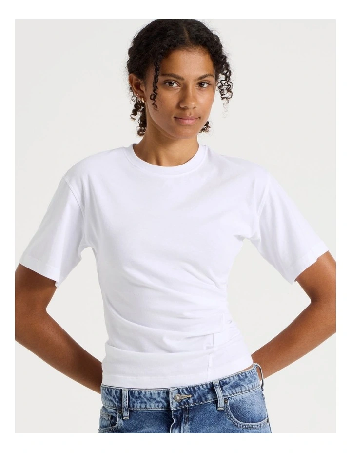 Asymmetrical Gathered Tee in White image 4
