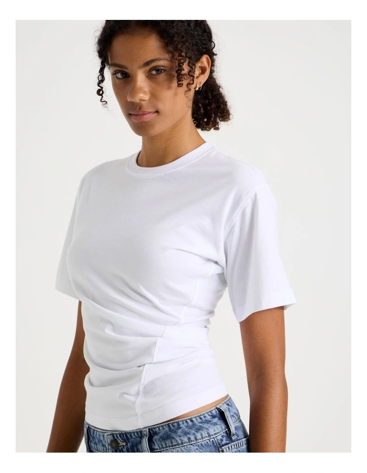 Asymmetrical Gathered Tee in White image 5