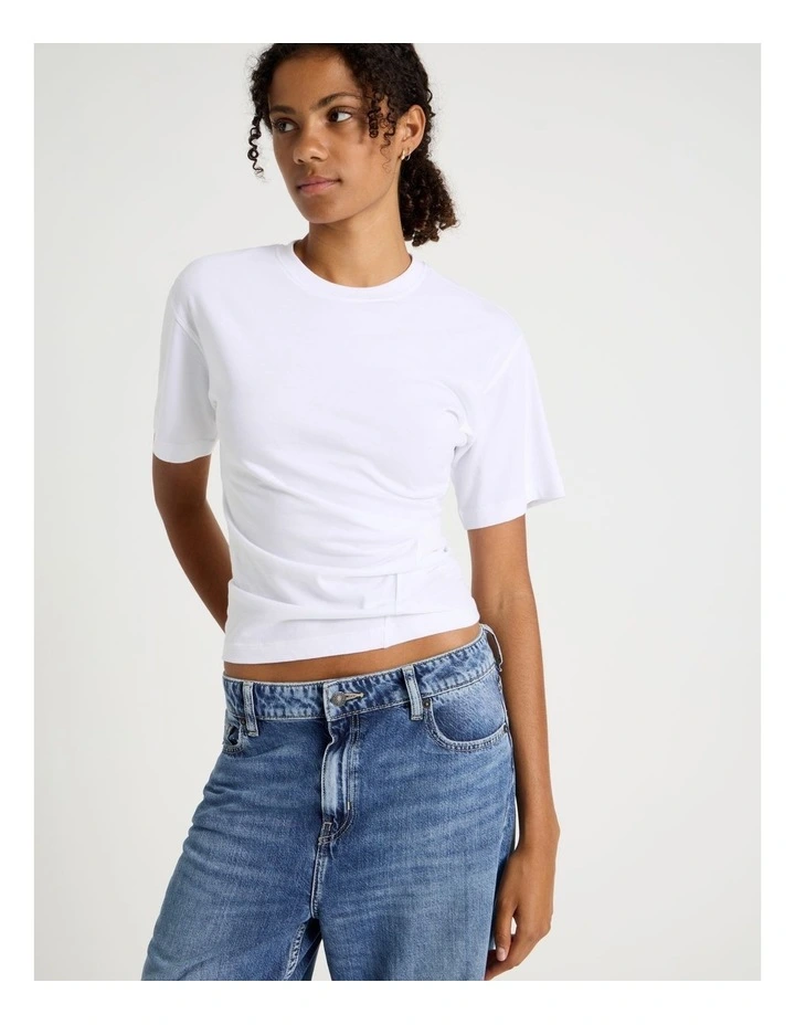 Asymmetrical Gathered Tee in White image 7