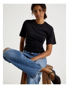 Asymmetrical Gathered Tee in Black