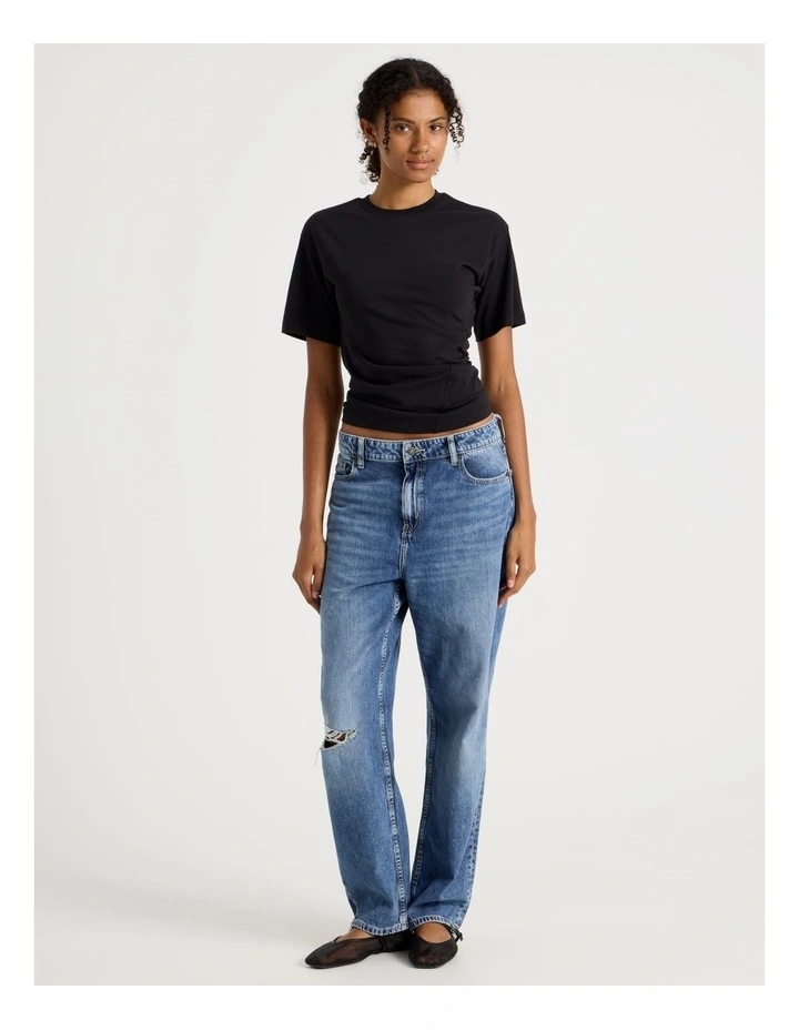 Asymmetrical Gathered Tee in Black image 3